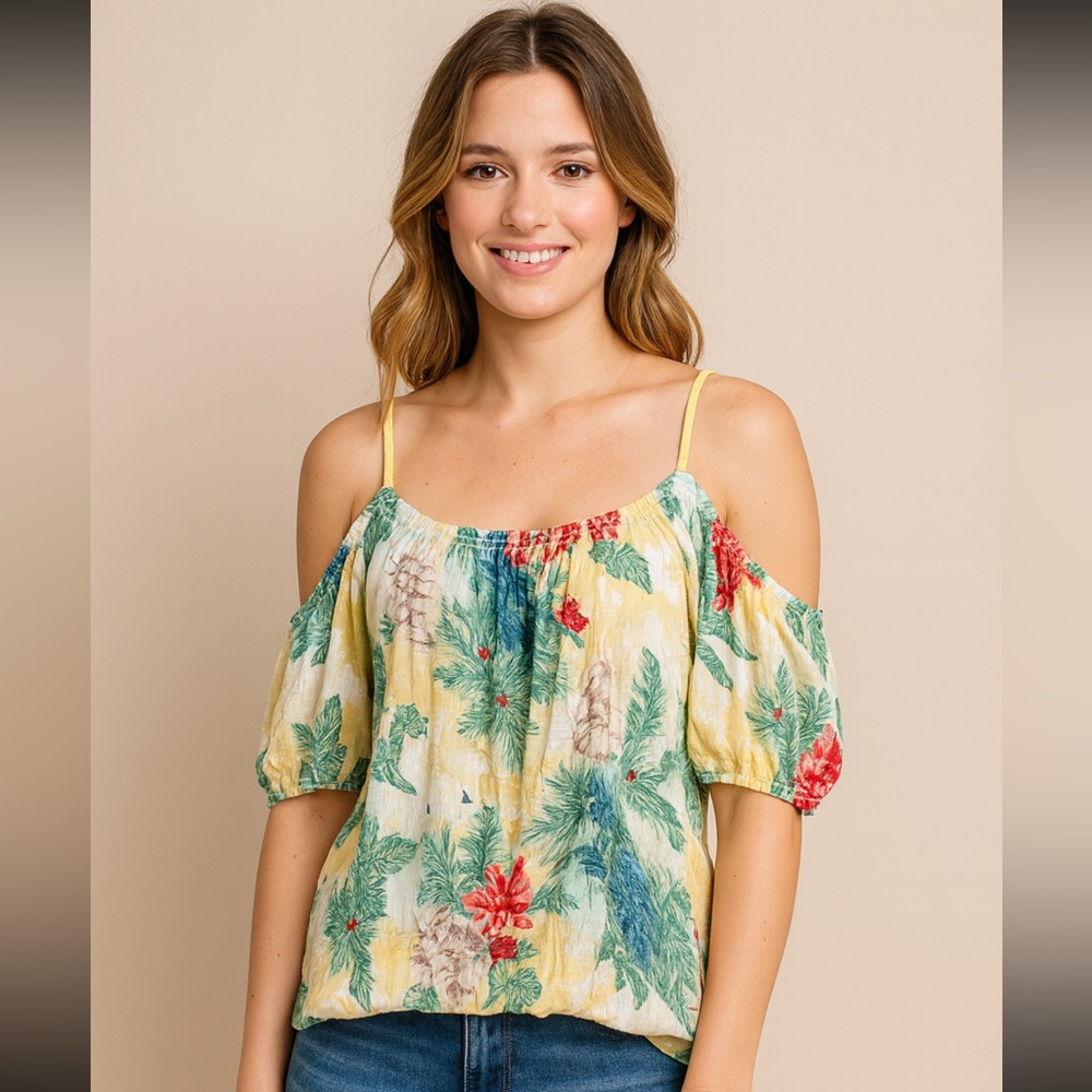 Chaps Floral Cold-Shoulder Blouse light weight